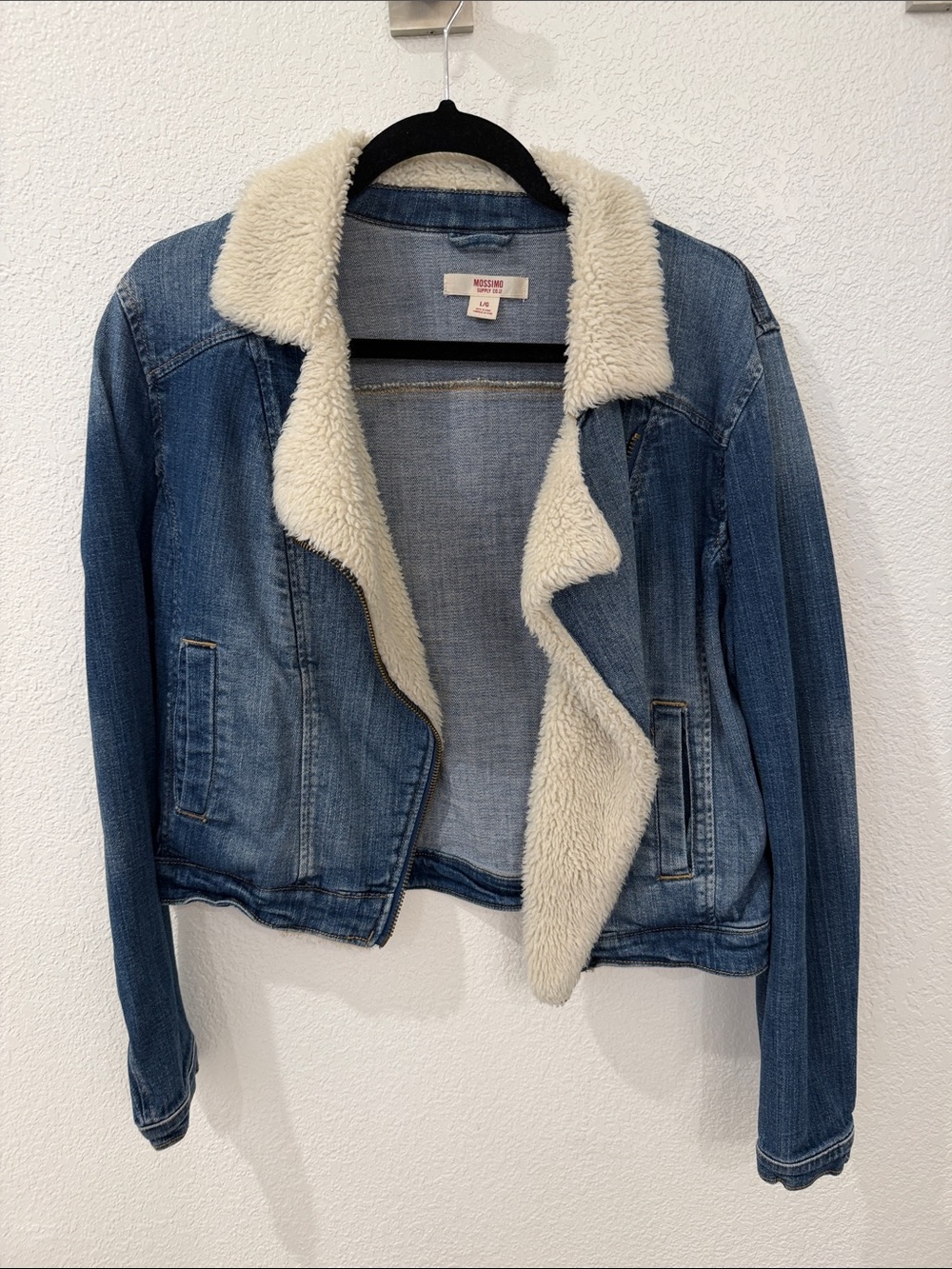 Blue Denim Jacket with Cream Sherpa Lining